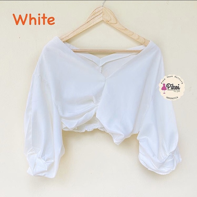 Blouse crop lucu murah / blouse korean style / blouse bangkok ready / blouse putih pantai lucu /2221