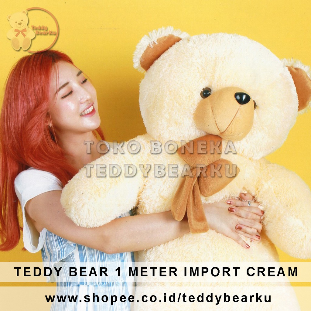 BONEKA TEDDY BEAR JUMBO UKURAN 1 METER WARNA CREAM MODEL TEDDY BEAR MODEL IMPORT