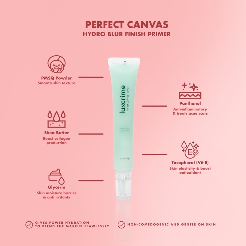 LUXCRIME Perfect Canvas 30gr BPOM - Mattifying Poreless Primer / Hydro Blur Finish Primer