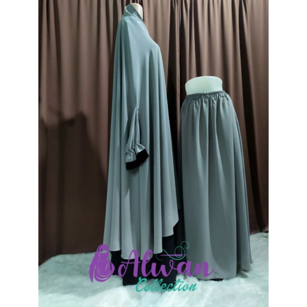 set khimar Rabi'ah hitam Jet Black (free cadar bandana)