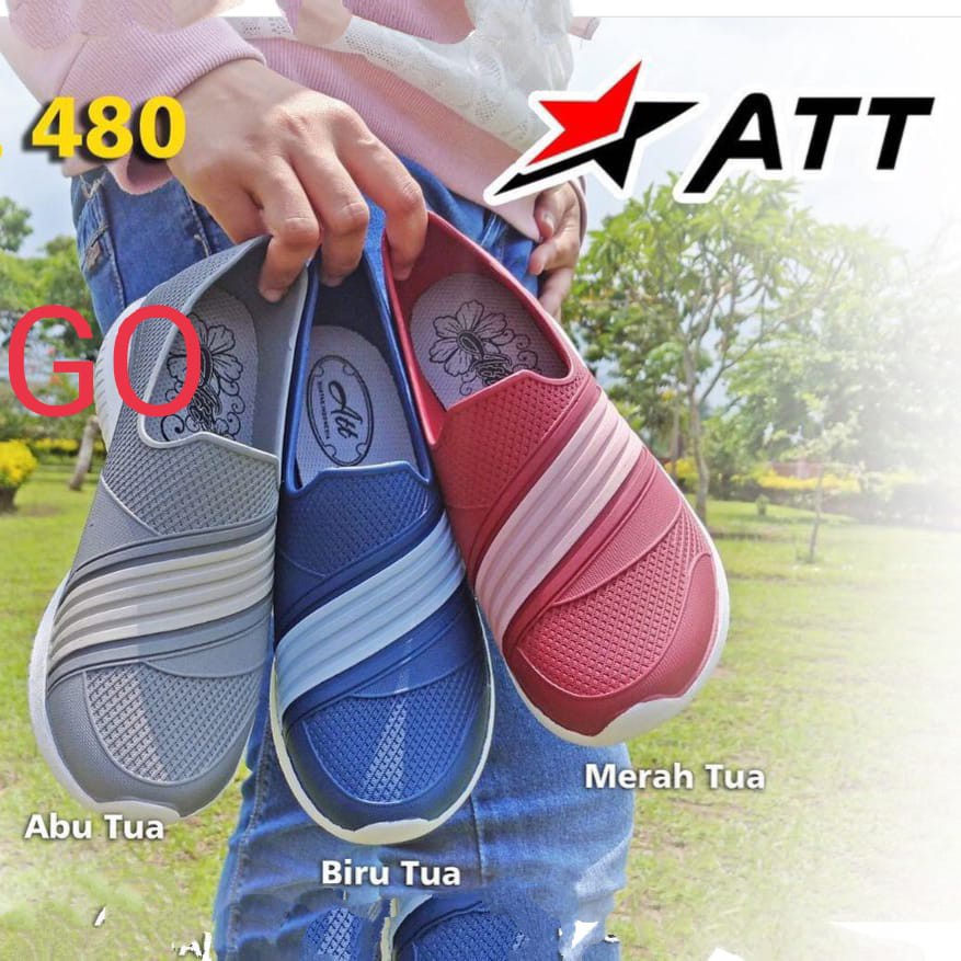 gof ATT SWL 480 &amp; SWP 480 Sepatu Karet Wanita Santai Slip On Anti Air Lentur Nyaman Kuat Ringan