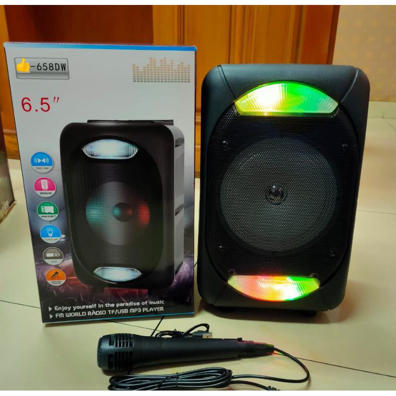 D658 speaker bluetooth portabel karaoke free mic termurah