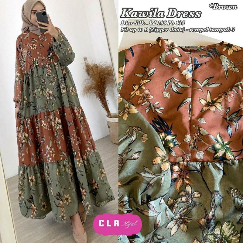 Kawila Dress, GAMIS MUSLIM CANTIK MOTIF BUNGA FIT XL LD 104 BAHAN DLOR SILK ZIPPER BUSUI TERMURAH OOTD