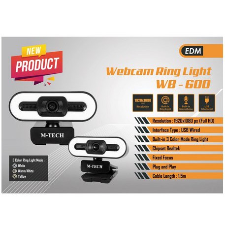 ITSTORE  Webcam M-TECH WB-600 1080p FULL HD wiht microphone WB 600/ WB600 Ring Light Mode