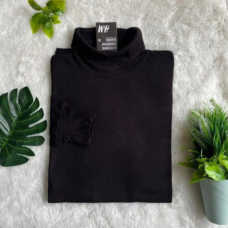 [COD] Turtleneck RIB (Premium) Pria dan Wanita Black/Hitam