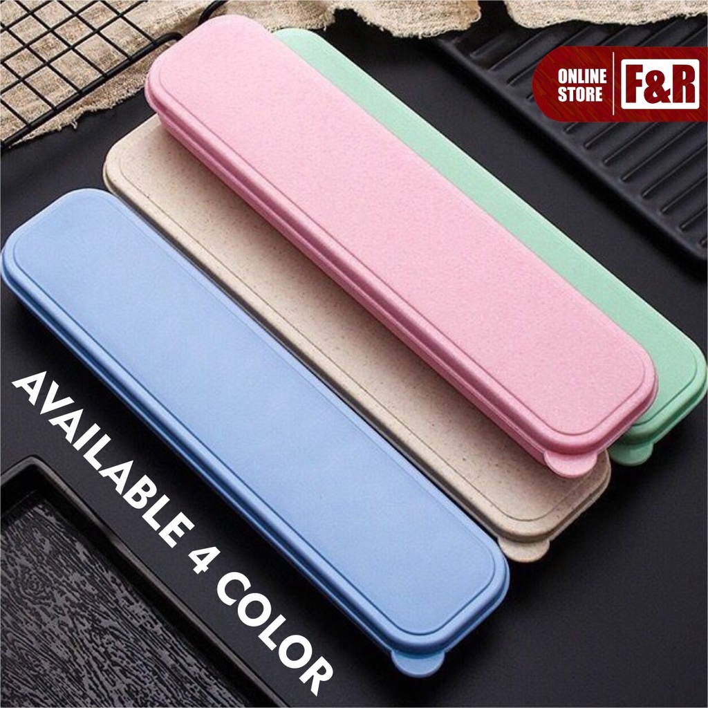 1 Set Alat Makan Sendok Garpu Sumpit + Box Plastik Jerami Wheat Straw Portable Travel Cutlery