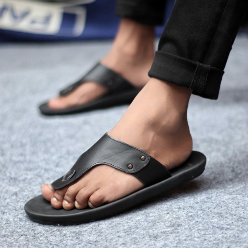 CLOVER Sandal Jepit Kulit Asli Sendal Pria Murah Slop Santai Casual Anti Slip Empuk Nyaman