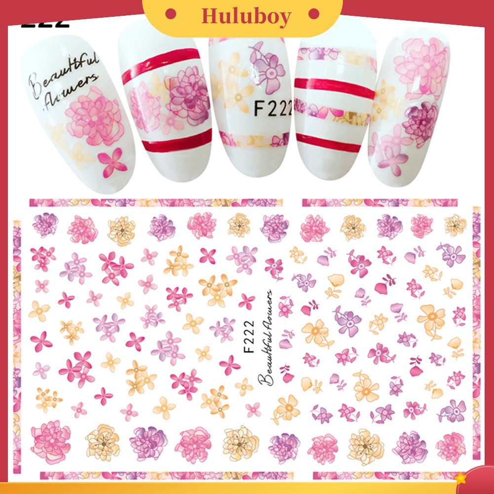 Huluboy Huluboy♡ 1 Lembar Stiker Kuku Desain Bunga Daun Untuk Dekorasi Manicure