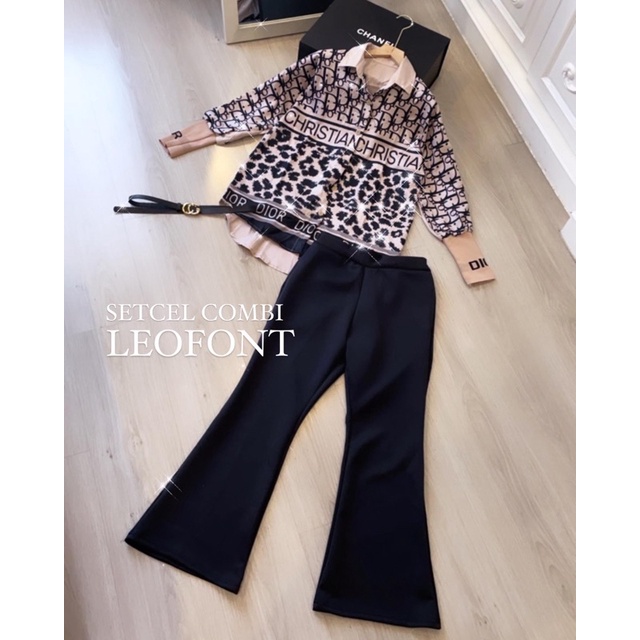 SETCEL DIO ( kemeja + kulot )-Combi leofont coklat