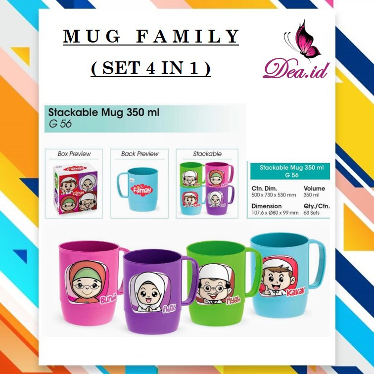 [DEASHOP] MUG FAMILY SET 4 IN 1 / GELAS PLASTIK FAMILY / BIGGY GELAS 4 PCS FREE DUS