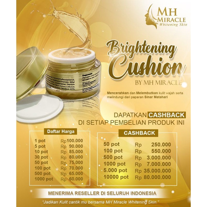 Brightening cushion MH miracle whitening skin bpom 15g