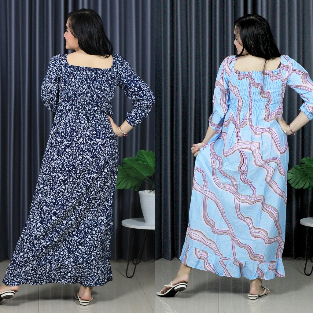 DRES KERUT LILY PANJANG TANGAN PANJANG REMPEL / RAFLE BALI (pilih motif)