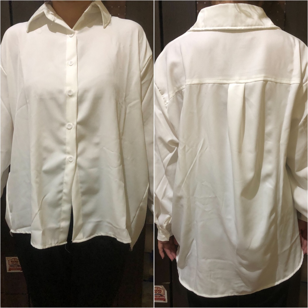 KEMEJA POLOS WANITA LENGAN PANJANG WARNA PUTIH / KEMEJA OVERSIZED WANITA