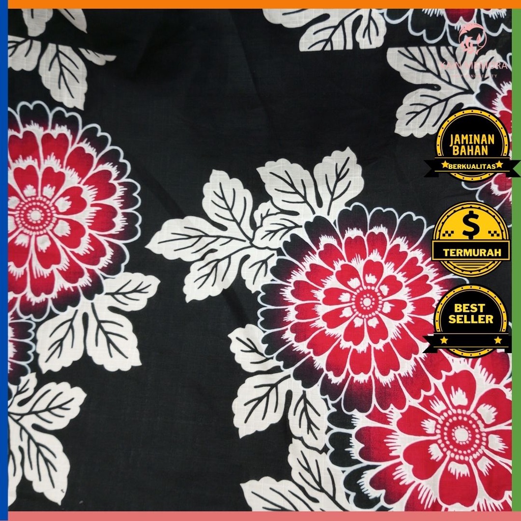 Kain Memora Kain Katun Linen Warna Hitam Motif Bunga Besar Lebar 150 cm Murah Banget Good Quality