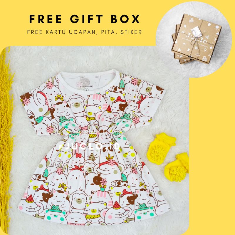 Kado Dress Baju Bayi Perempuan Kaos umur 3-24 bulan hampers baby newborn box boneka paket anak cewek