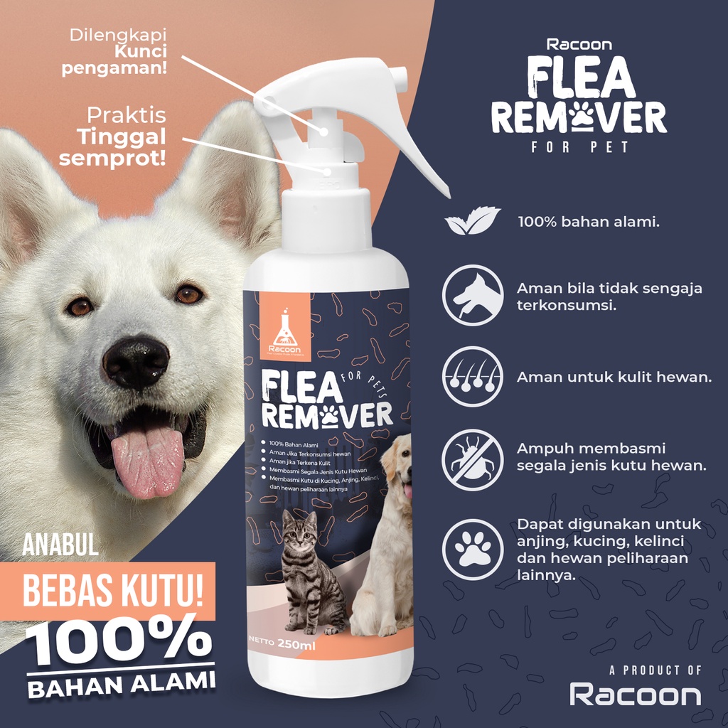 Racoon Flea Remover Racoon Obat Anti Kutu Hewan Anjing , Kucing , Kelinci 100% Bahan Alami 250ml 250 ml