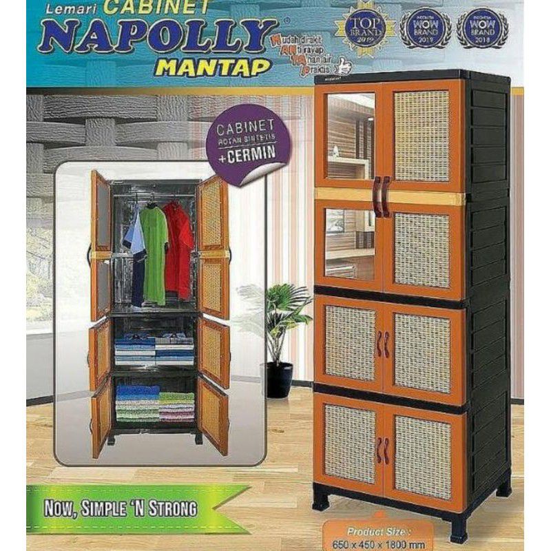 PROMO NAPOLLY LEMARI PLASTIK + KACA / NAPOLLY SUSUN 4 /MOTIF ROTAN