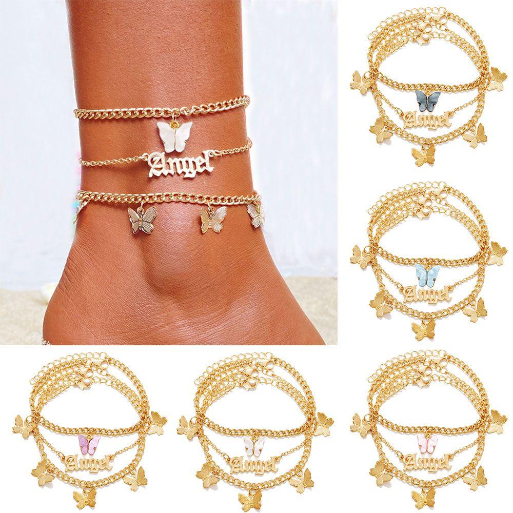 Preva 3Pcs/set Gelang Kaki Bohemian Perhiasan Musim Panas Barefoot on Butterfly