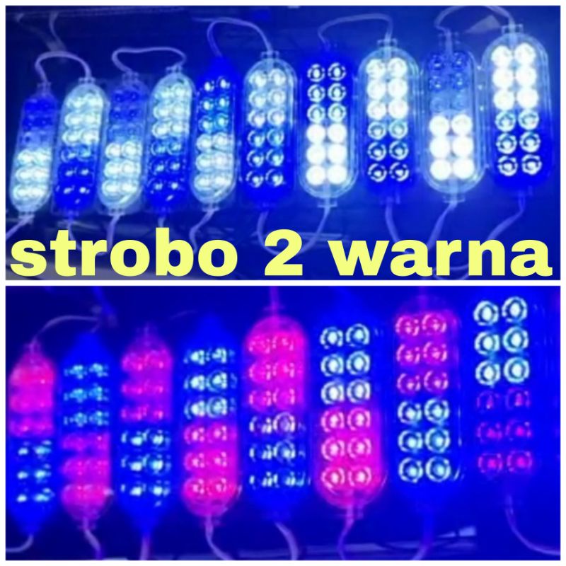 LAMPU variasi 12 mata LED ULTRASONIC 2 WARNA otomatis kedip merah biru dan putih biru 12 volt 24 volt cocok untuk kendaraan mobil motor bis truk