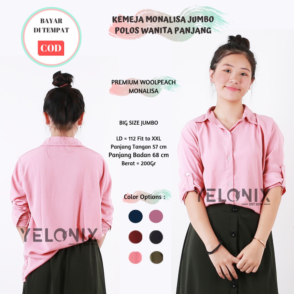 KEMEJA MONALISA BIG SIZE JUMBO POLOS WANITA PANJANG - YELONIX