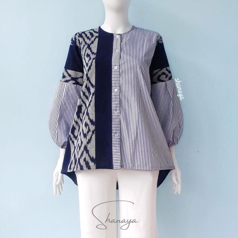 SDY.29My22ᵛ– Shanaya Baju Batik Wanita Blus Katun Kombinasi Tenun dan Toyobo Blus Kerja Batik Kerja 