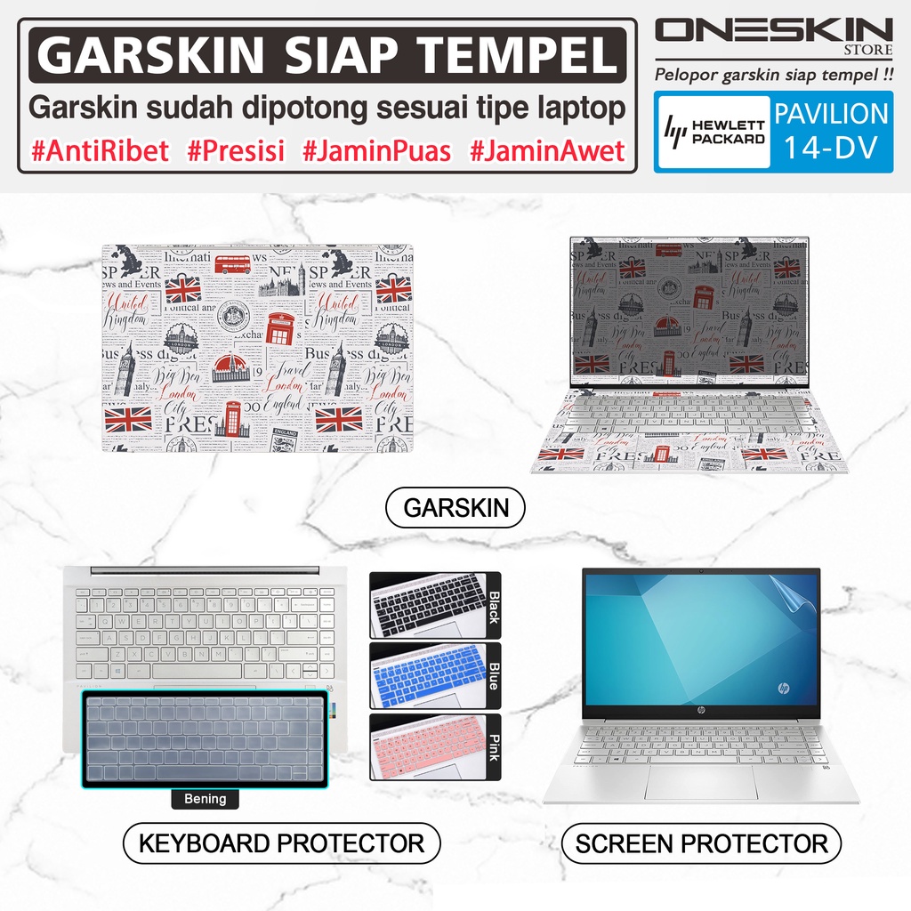 Garskin Sticker Laptop Pelindung Screen Keyboard Protector HP Pavilion 14-dv dv0502tx dv0513tx dv0514tx dv0515tx dv0516tx dv0517tx Gambar Full Body