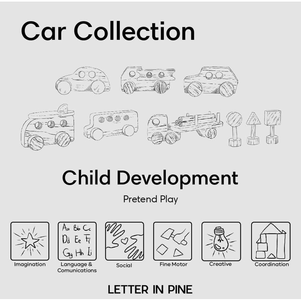 Letter in Pine - Car Collection Wooden Toys