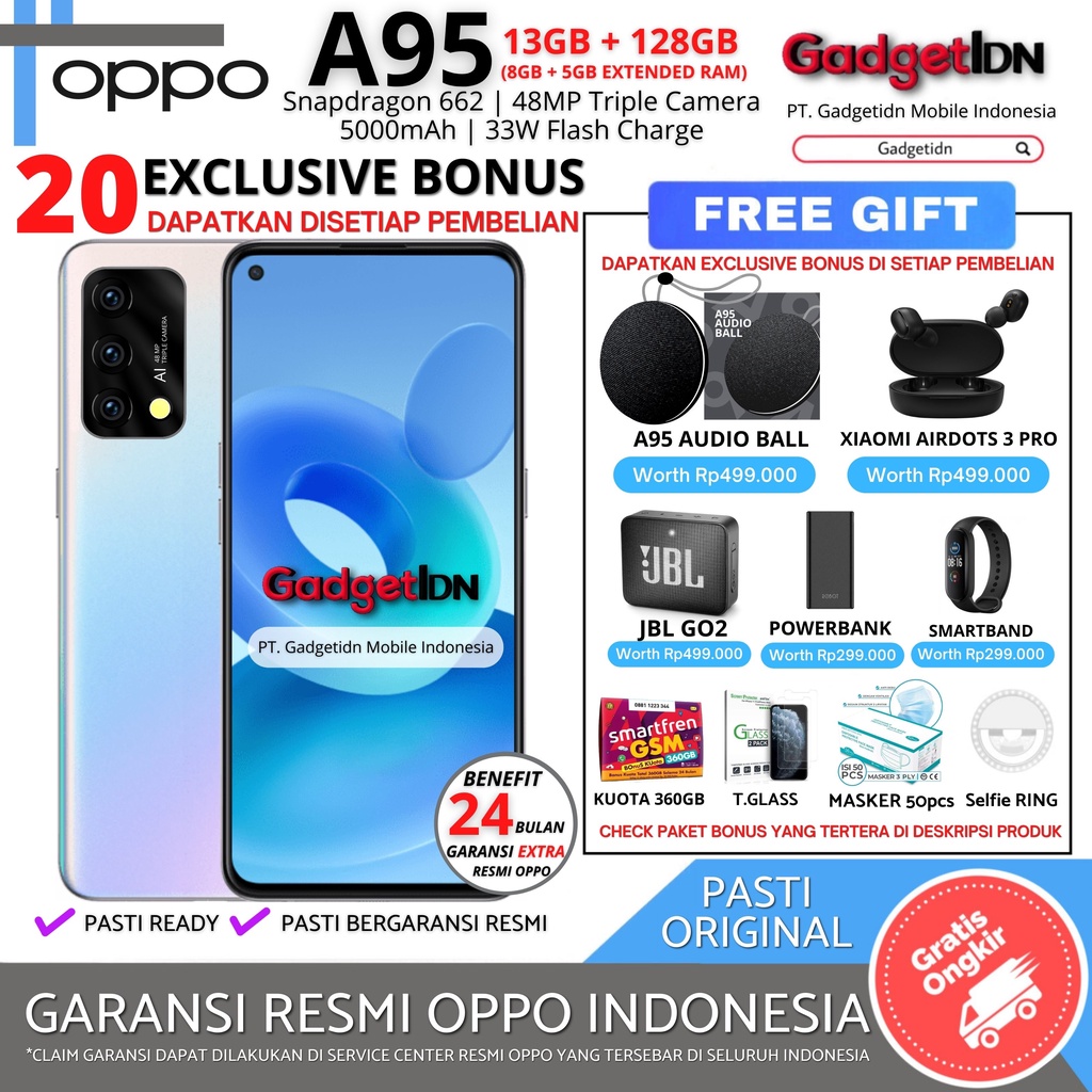 OPPO A95 13/128GB ( 8GB + 5GB EXTEDED RAM ) GARANSI RESMI OPPO