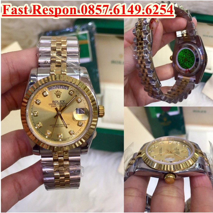 Flash Sale Jam Tangan Rolex Day-Date Combi Gold 36mm Swiss Clone 1:1 Garansi 1th