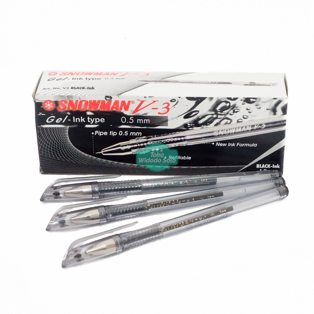 

1 LUSIN Pulpen Snowman V3 0,5mm Hitam/ Merah/ Biru Bolpoin Ballpoint Gel Pen - 1 Pack Isi 12 Buah