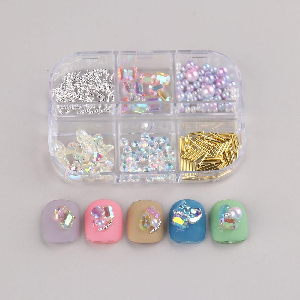 Mxbeauty 3D Pesona Kuku Lucu DIY Mutiara Dekorasi Kuku Set Busur Persegi Berlian Campuran Nail Art Perhiasan