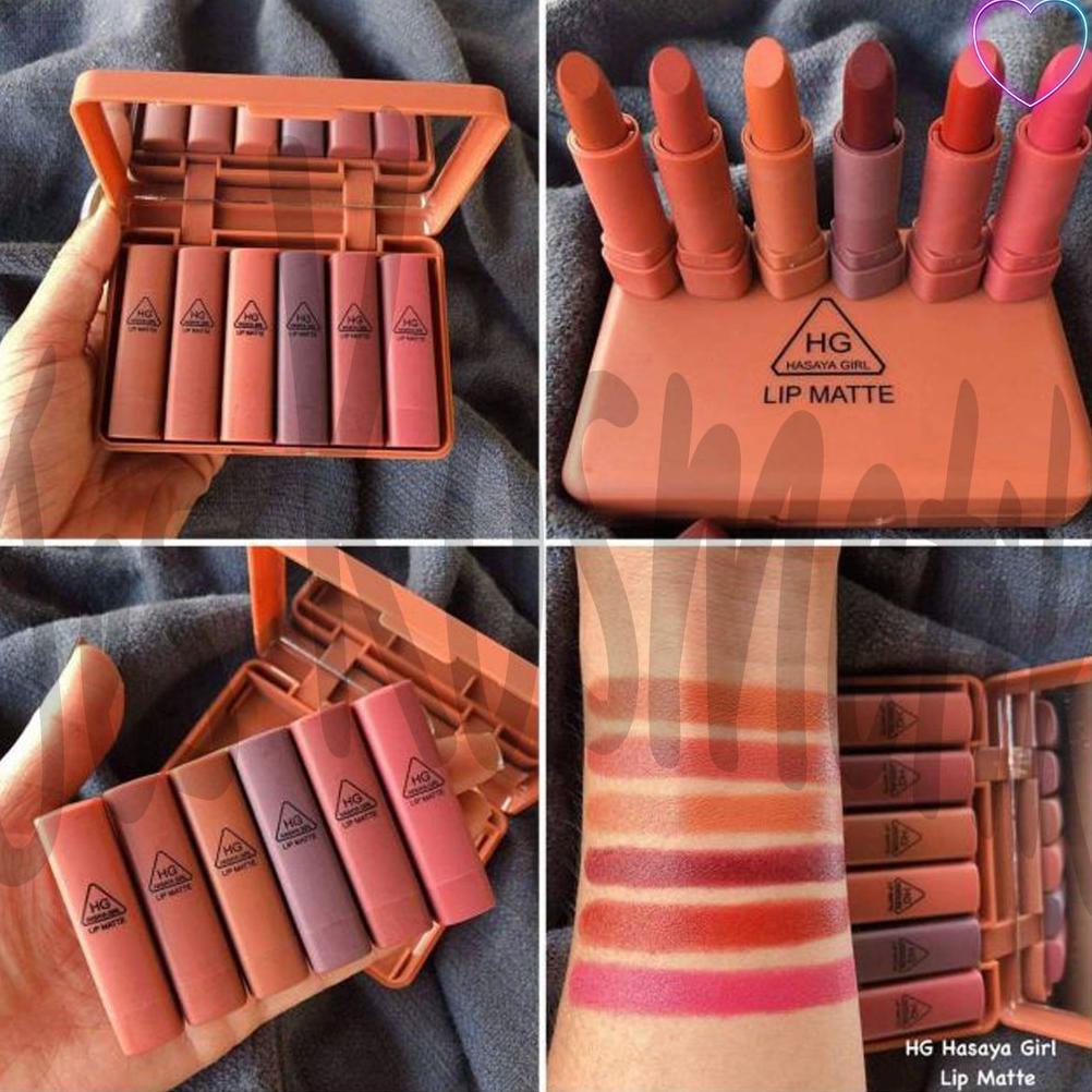 [KODE PRODUK IJPG85285] Hasaya Girl Lipstik Nude Series Lip Matte Pumpkin Color Set 6 Pcs Plus Kaca