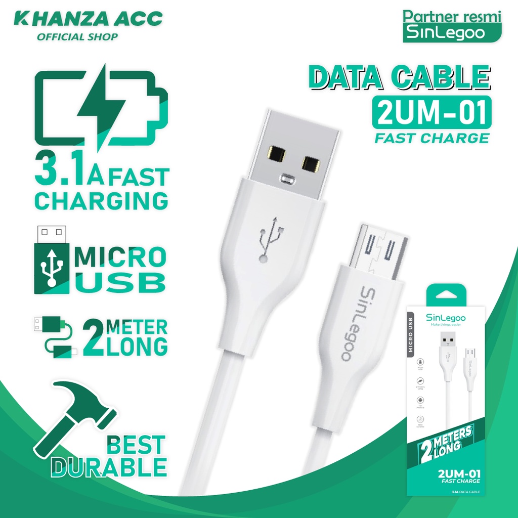 KHANZAACC SINLEGOO 2UM-01 Kabel Data Charger Panjang 2m Android Micro USB Fast Charging 3.1A