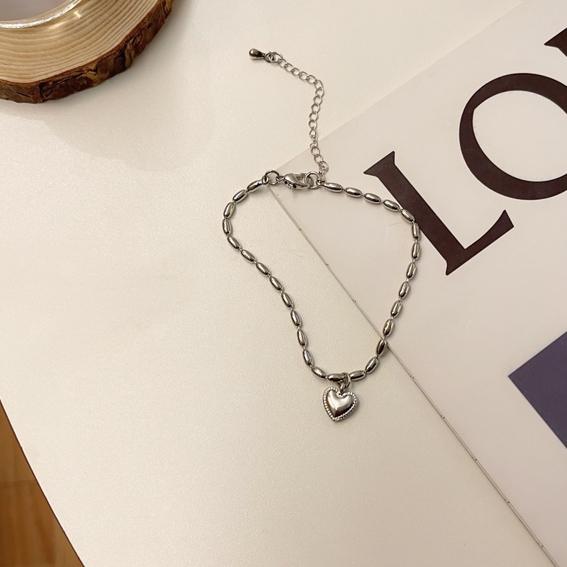 Gelang Liontin Hati Bahan s925 Silver Gaya Korea Jepang