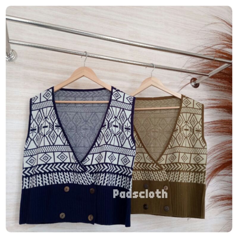 Vest Rompi Knitt Button Rajut Realpict/vest batik rajut tebal terlaris