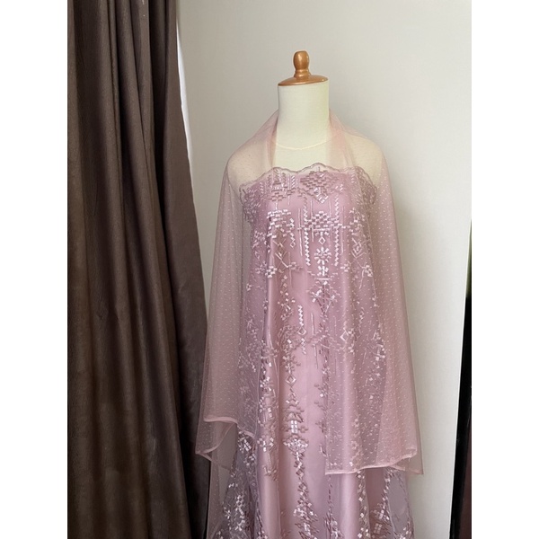 Bahan Kebaya Premium Etnik Brokat Tile Bordir Aphrodite design by Sapto warna rose gold
