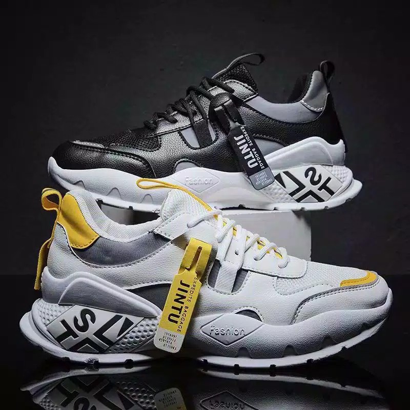 Sepatu Kets JINTU Pria/ Sneakers Kasual Fashion Sport Korea Cowok/ Sepatu Hitam Putih LakiLaki Murah
