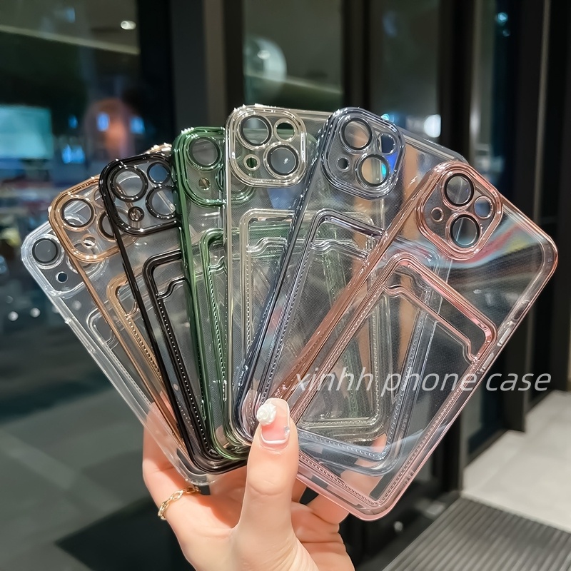 Case Penyimpanan Kartu ID Electroplating Transparan Untuk iPhone 13 12 11 Pro MAX