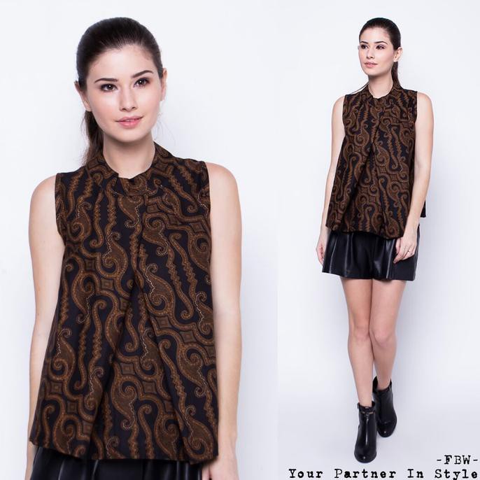 YUK BELI ATASAN BATIK TANPA LENGAN - FBW BALLINA FRONT PLEAT BATIK TOP - PARANG - MERAH, L