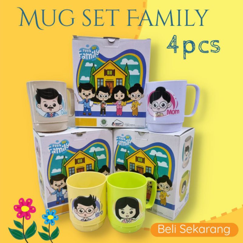 [COD] GELAS MUG FAMILY ISI 4 GELAS - GELAS CANGKIR PLASTIK KARAKTER MY FAMILI