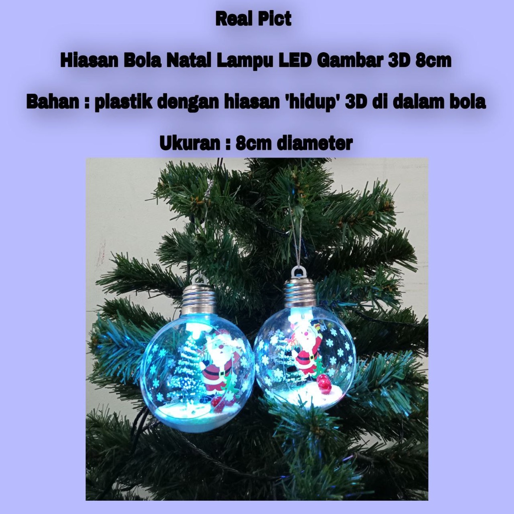 Hiasan Bola Natal Lampu LED Gambar 3D 8cm bola hias pohon natal bola lampu natal bola hias natal aks