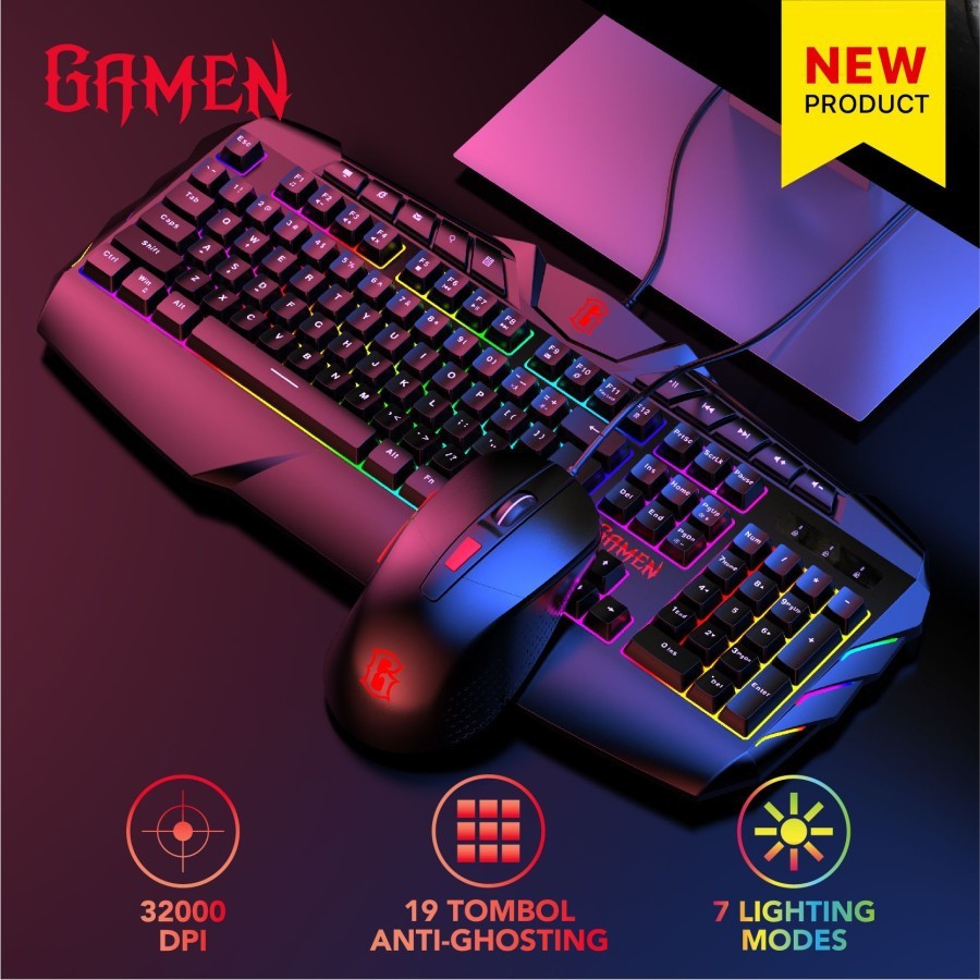 GAMEN STATION - KEYBOARD DAN MOUSE DENGAN LAMPU - 3200DPI - ORI