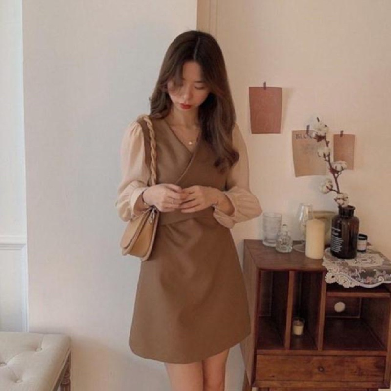 [BISA COD]Dress Pendek Brow Slim Waist M85