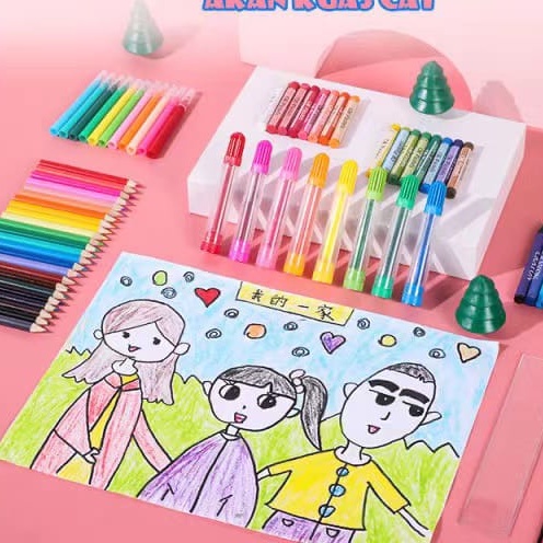 VS BG - SALE Crayon Anak Pengasah 208pcs Set Alat Menggambar Melukis Anak-anak Crayon Cat Air Pensil