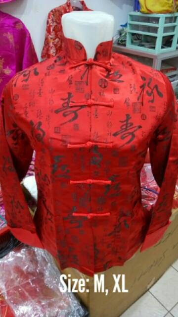 Cheongsam Pria Lengan Panjang Motif Tulisan