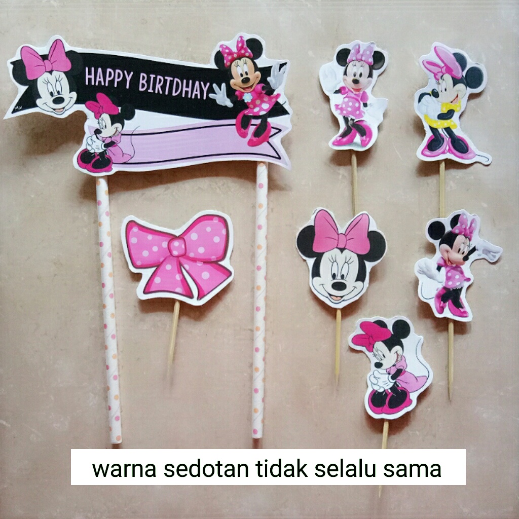 hiasan kue ulang tahun satu set cake topper karakter Minnie Mouse Minni mouse