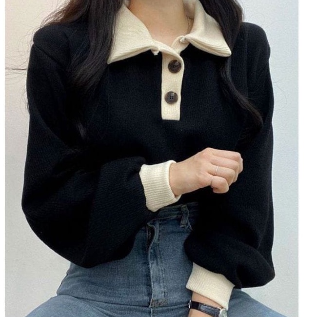 Sweater Wanita | Collar Girl Sweater Korean Style | Sweatshirt Sweater Wanita