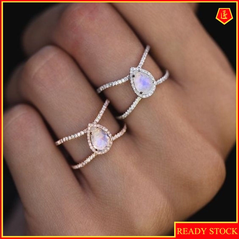 [Ready Stock]14K Rose Gold Drop-Shaped Stone Ring Creative Simple