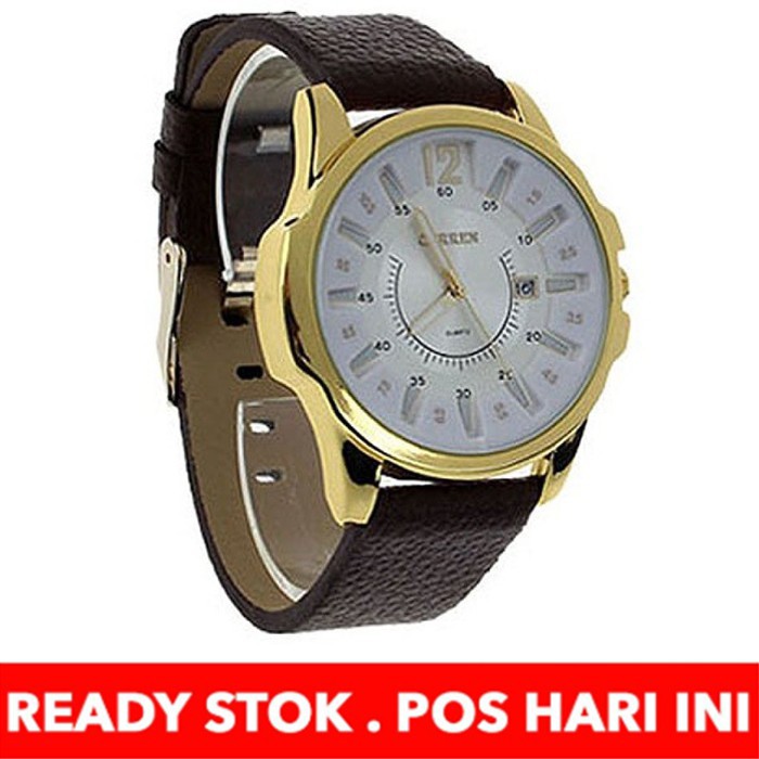 Curren  Pria Fashion Analog Luxury Quartz Leather Men Watch W46 Gold White