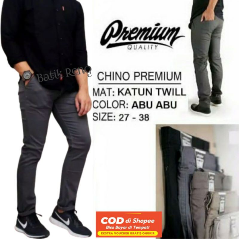 CELANA PRIA CHINO Slim fit Panjang Kerja kantor Santai Liburan Cowok Gentleman 27 - 38
